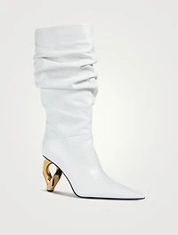 Chain Link Leather Knee-High Boots