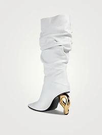 Chain Link Leather Knee-High Boots