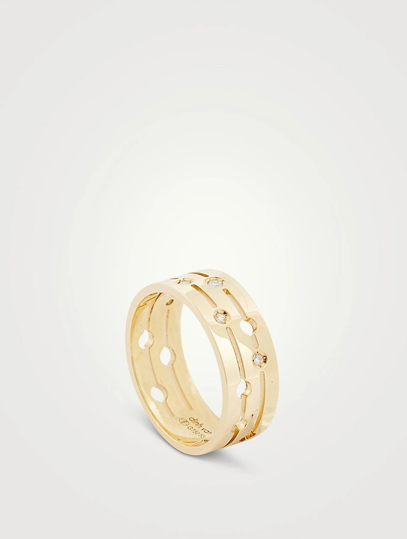 Medium Pulse 18K Gold Ring With Diamonds