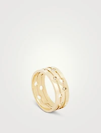 Medium Pulse 18K Gold Ring With Diamonds