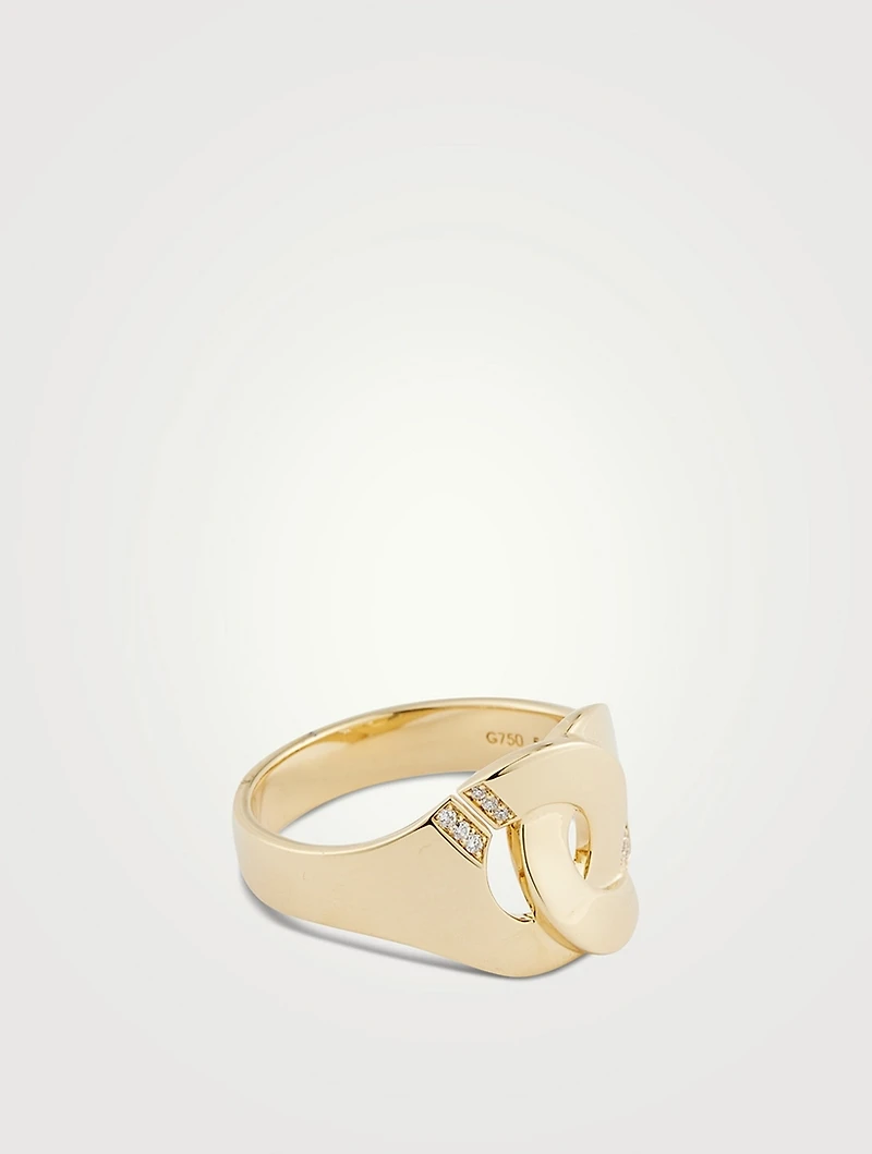 Menottes R12 Notch 18K Gold Ring With Diamonds