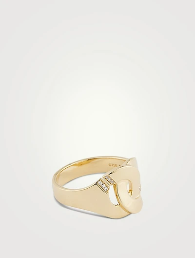 Menottes R12 Notch 18K Gold Ring With Diamonds