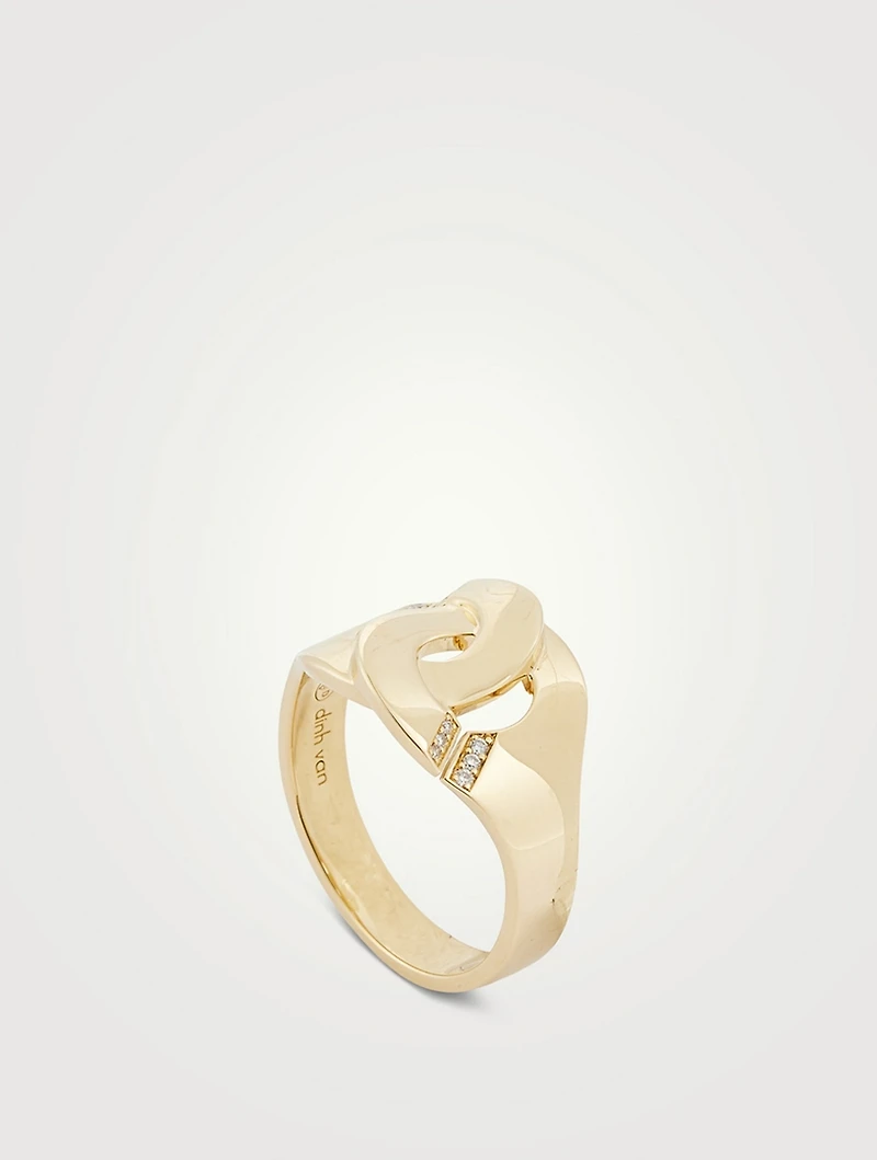 Menottes R12 Notch 18K Gold Ring With Diamonds