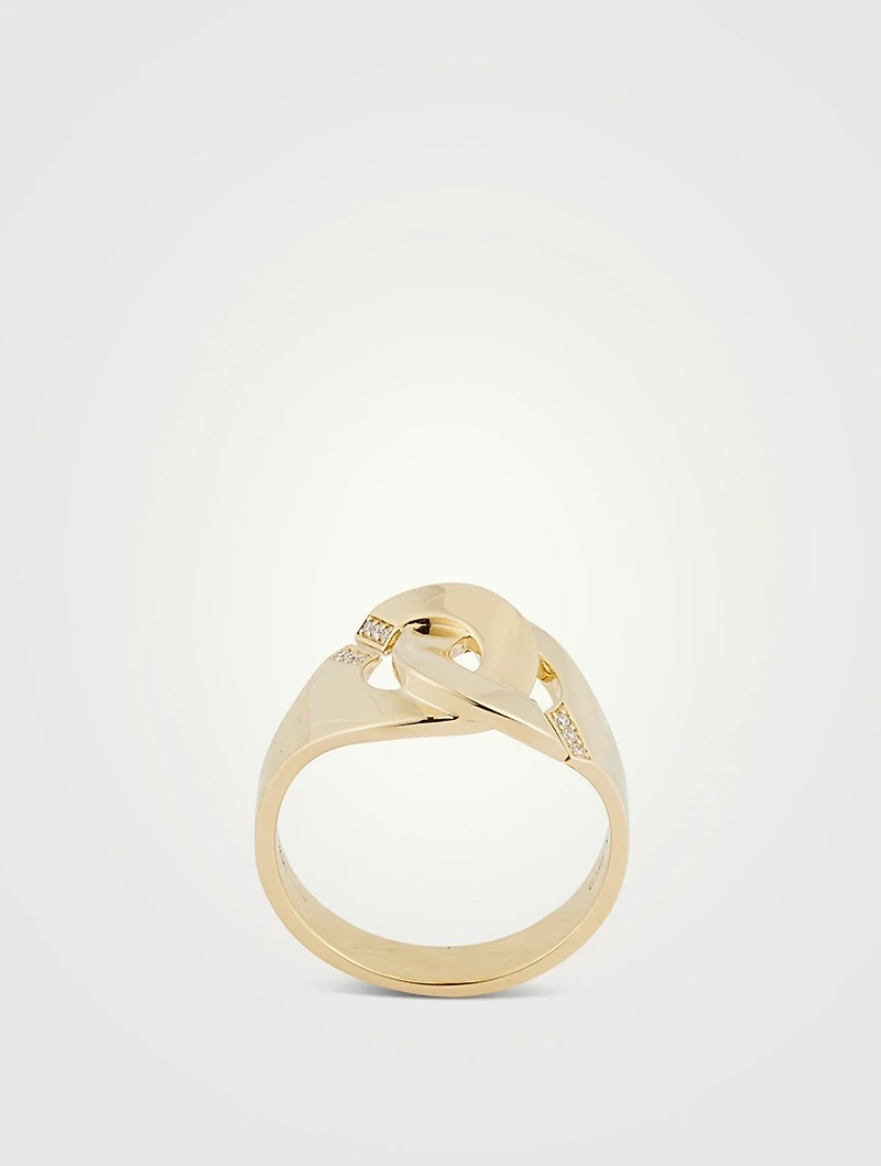 Menottes R12 Notch 18K Gold Ring With Diamonds