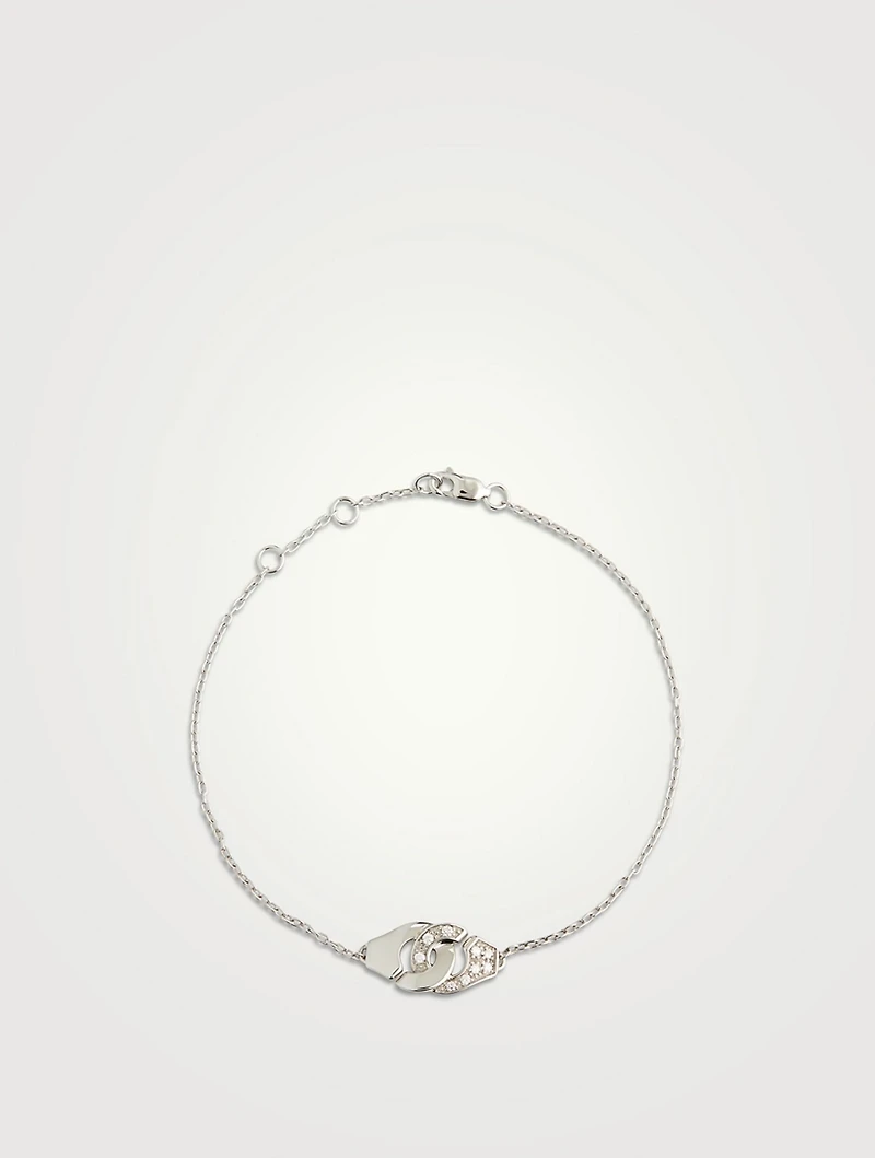 Menottes R8 18K White Gold Chain Bracelet With Half Pavé Diamonds