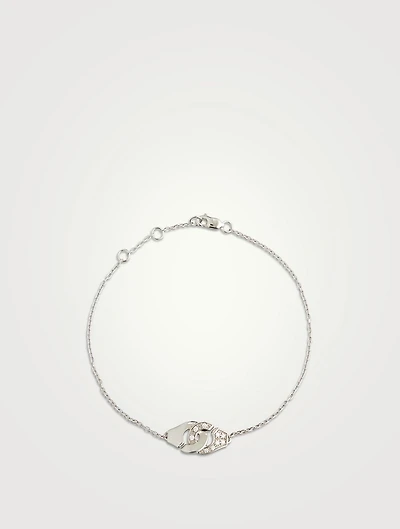 Menottes R8 18K White Gold Chain Bracelet With Half Pavé Diamonds