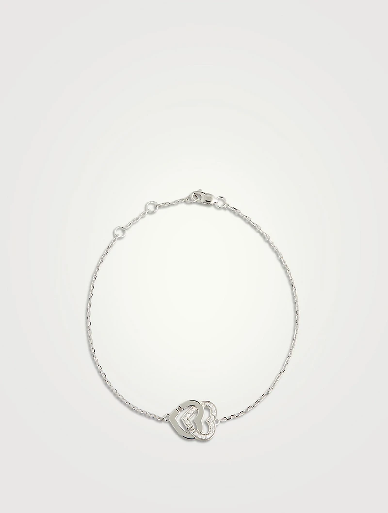 Double Cœurs R10 18K White Gold Chain Bracelet With Half Pavé Diamonds