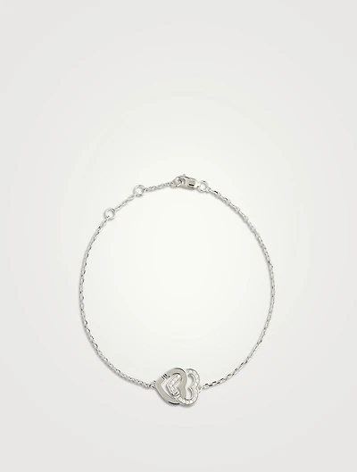 Double Cœurs R10 18K White Gold Chain Bracelet With Half Pavé Diamonds