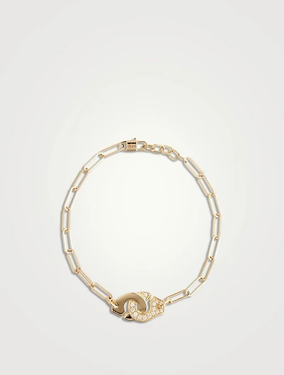 Menottes R10 18K Gold Chain Bracelet With Half Pavé Diamonds