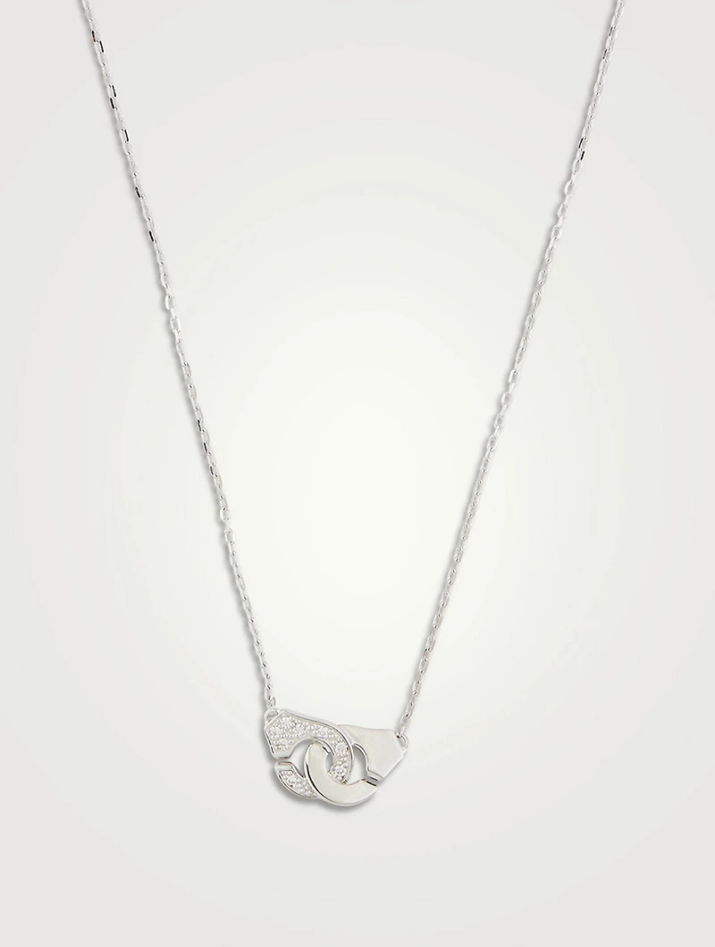 Menottes R8 Chain 18K White Gold Necklace With Half Pavé Diamonds