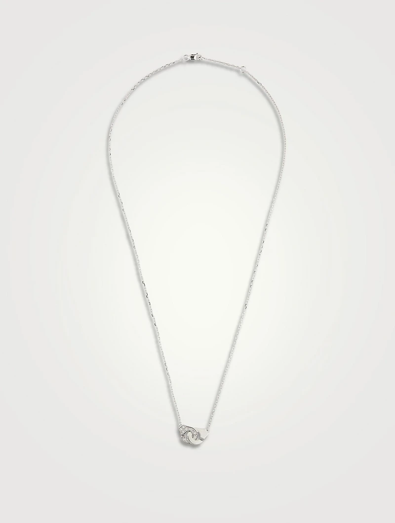Menottes R8 Chain 18K White Gold Necklace With Half Pavé Diamonds