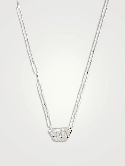 Menottes R12 18K White Gold Chain Necklace With Half Pavé Diamonds