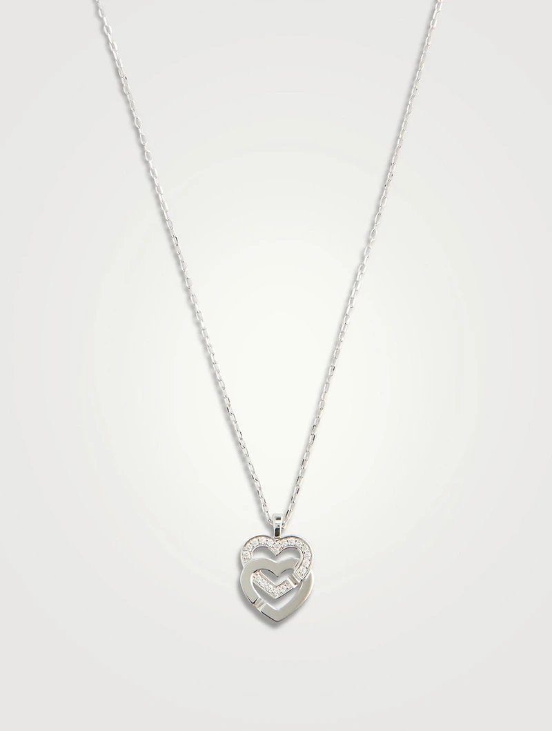 Double Cœurs 18K White Gold R10 Necklace With Half Pavé Diamonds