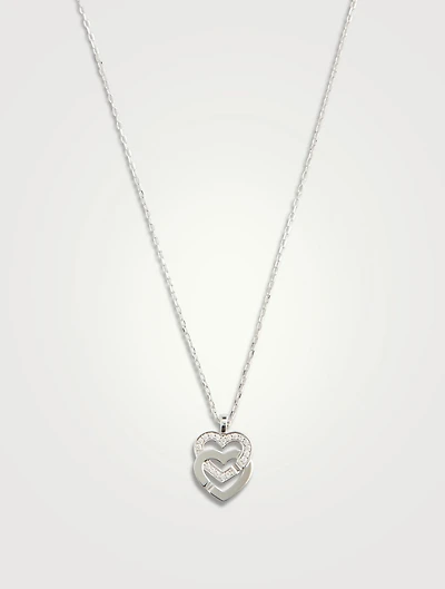 Double Cœurs 18K White Gold R10 Necklace With Half Pavé Diamonds