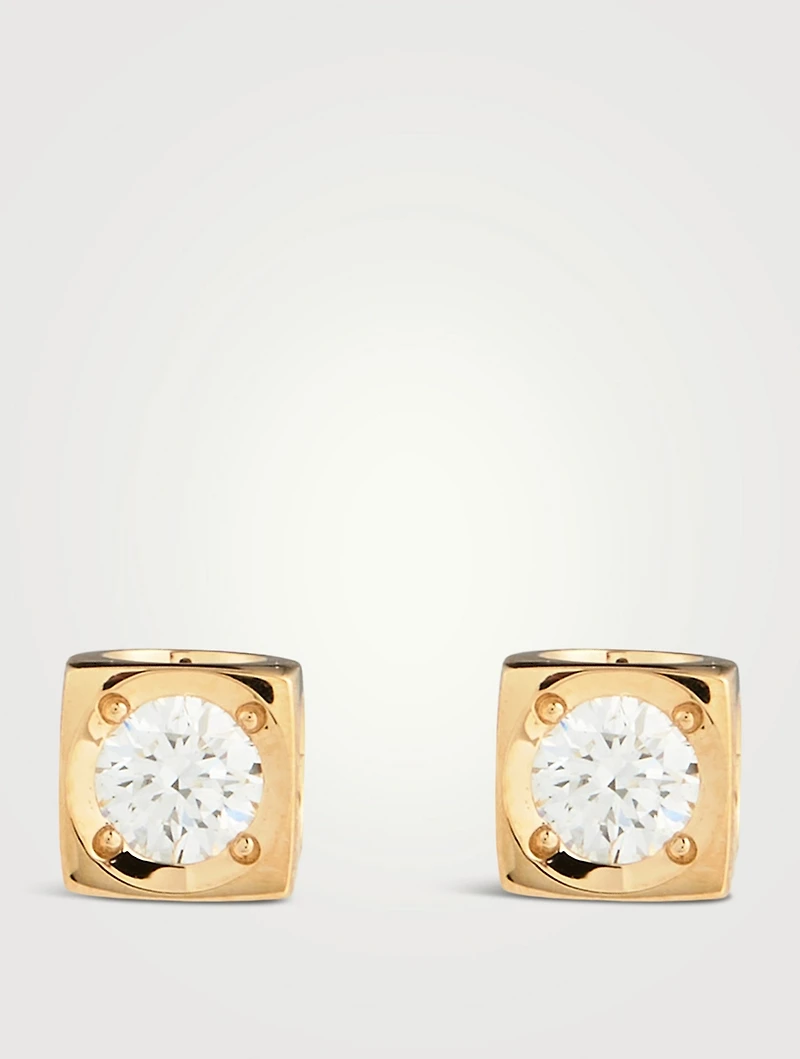 Medium Le Cube Diamant 18K Gold Earrings With Diamonds