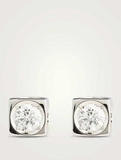 Medium Le Cube Diamant 18K White Gold Earrings With Diamonds