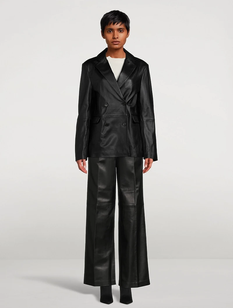 Davao Double-Breasted Leather Blazer