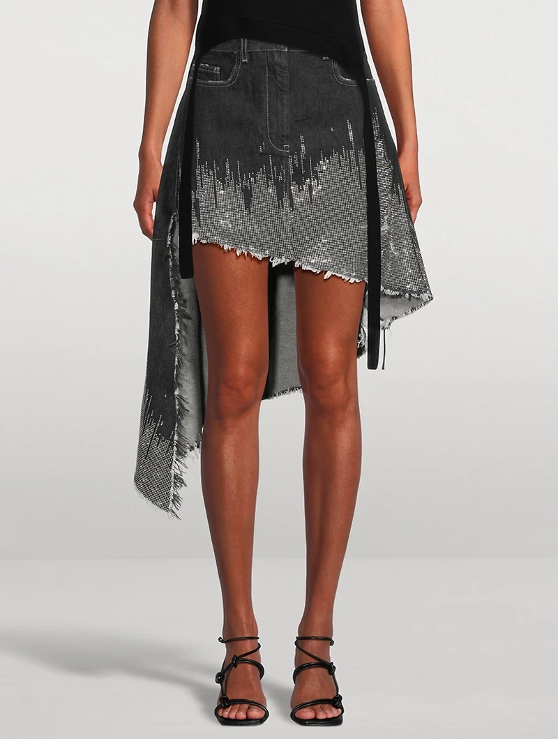 Embellished Denim High-Low Skirt
