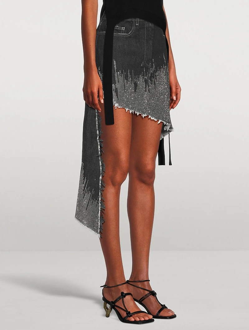Embellished Denim High-Low Skirt