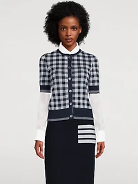 Gingham Jacquard Silk Cardigan