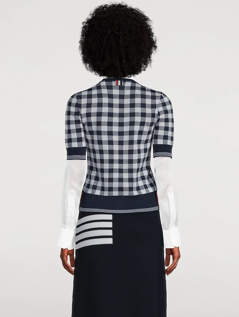 Gingham Jacquard Silk Cardigan