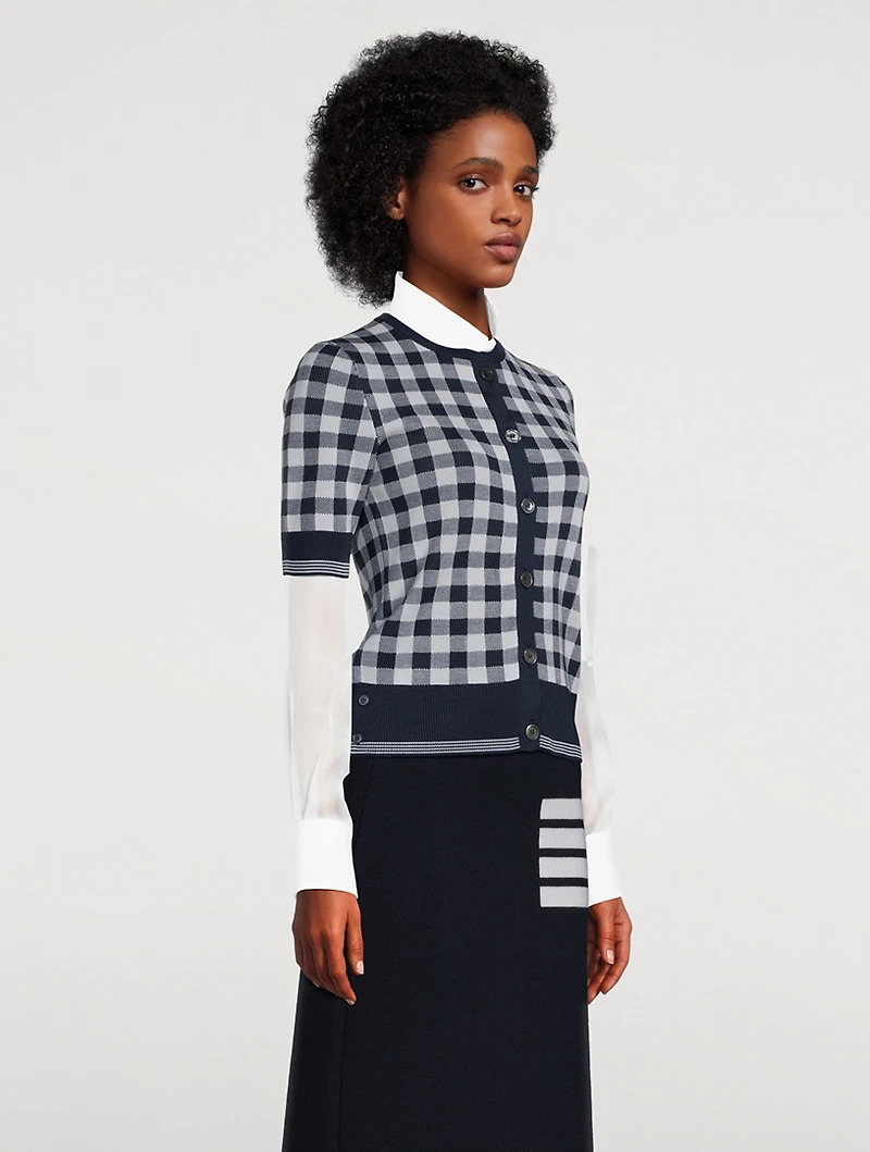 Gingham Jacquard Silk Cardigan