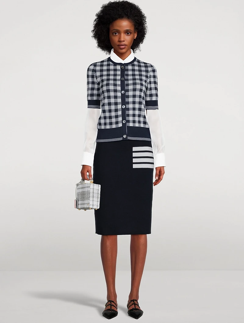 Gingham Jacquard Silk Cardigan