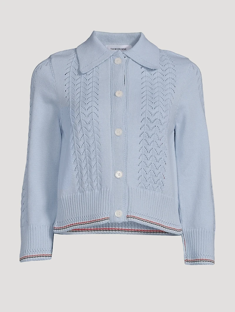 Cotton Pointelle Cropped Polo Cardigan
