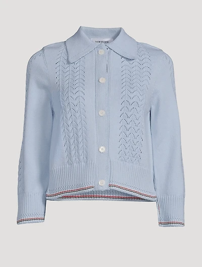 Cotton Pointelle Cropped Polo Cardigan