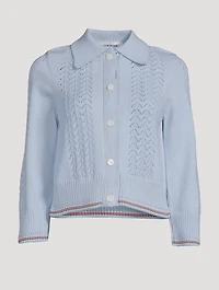Cotton Pointelle Cropped Polo Cardigan