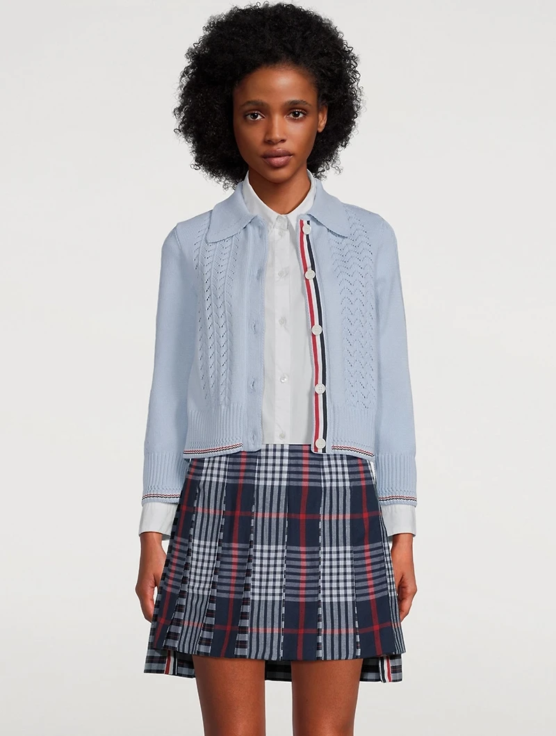 Cotton Pointelle Cropped Polo Cardigan