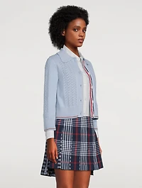 Cotton Pointelle Cropped Polo Cardigan
