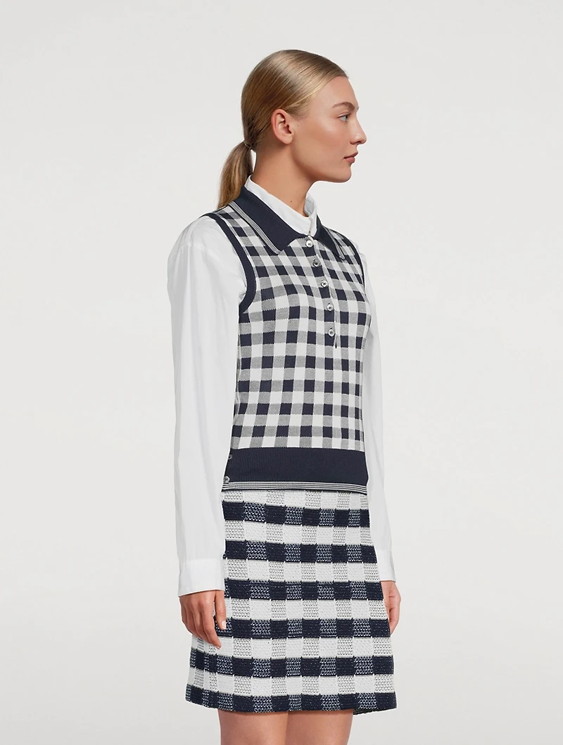 Gingham Jacquard Silk Polo Shirt