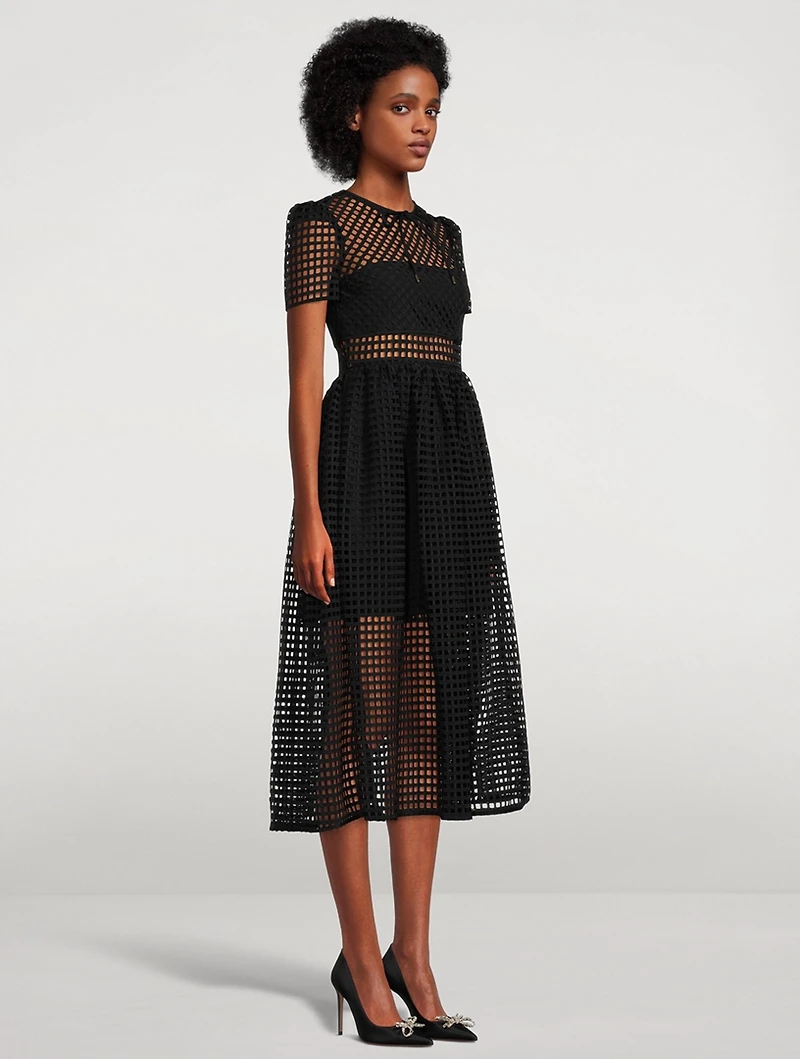 Grid Lace Midi Dress
