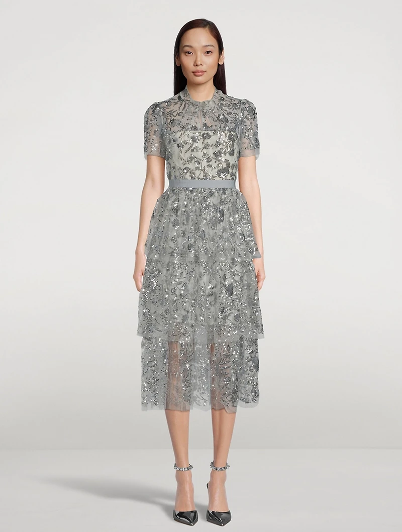Sequinned Tiered Midi Dress