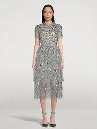 Sequinned Tiered Midi Dress