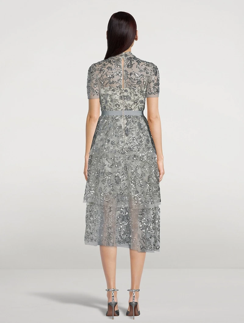 Sequinned Tiered Midi Dress
