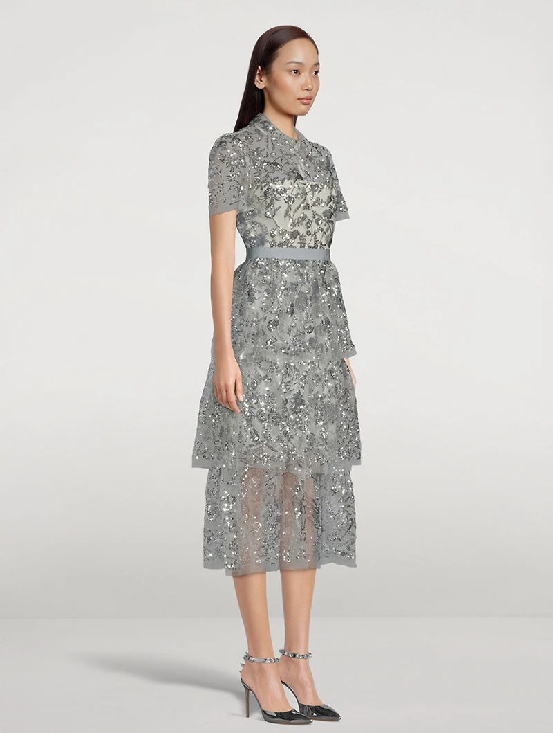 Sequinned Tiered Midi Dress