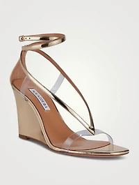 Metallic Leather And PVC Wedge Sandals