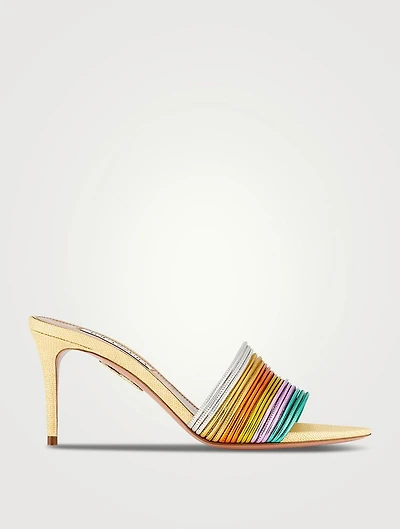 Rendez Vous Metallic Leather And Raffia Mules