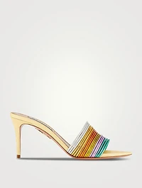 Rendez Vous Metallic Leather And Raffia Mules