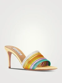 Rendez Vous Metallic Leather And Raffia Mules