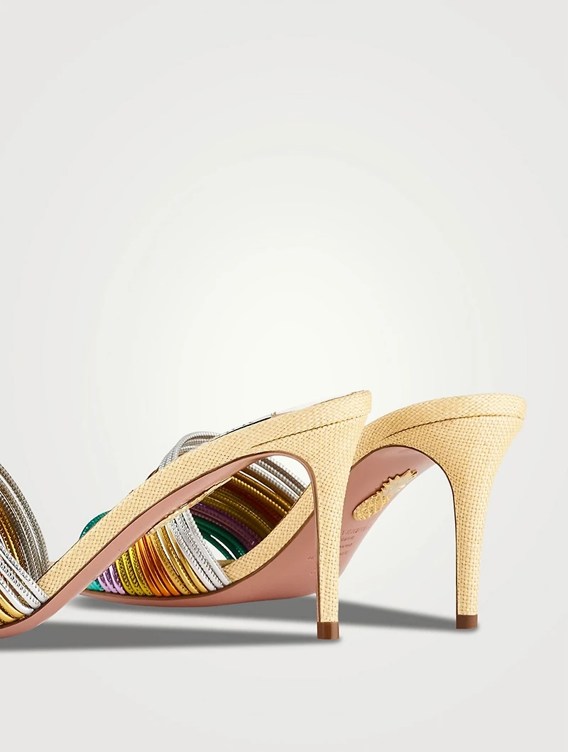 Rendez Vous Metallic Leather And Raffia Mules