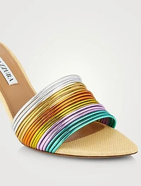 Rendez Vous Metallic Leather And Raffia Mules