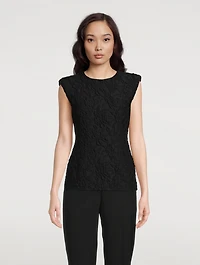 Cover Floral-Embossed Padded Shoulder T-Shirt