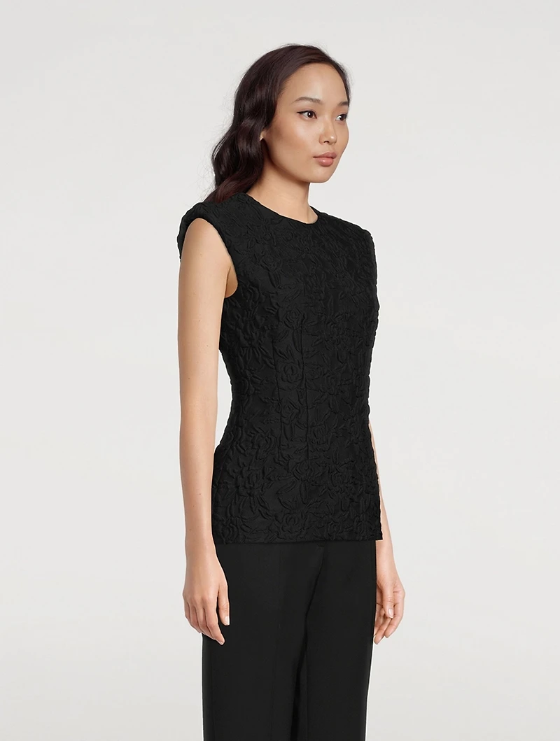 Cover Floral-Embossed Padded Shoulder T-Shirt