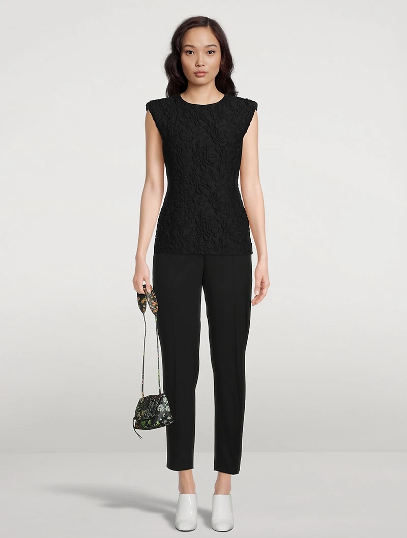 Cover Floral-Embossed Padded Shoulder T-Shirt