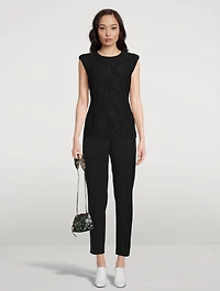 Cover Floral-Embossed Padded Shoulder T-Shirt