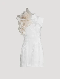 Dob Jacquard Satin Mini Dress With Fan Detail