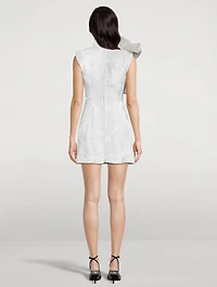 Dob Jacquard Satin Mini Dress With Fan Detail